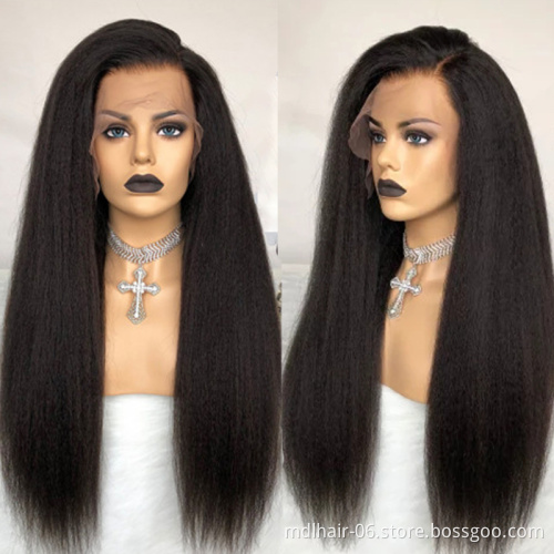 Wholesale Kinky Straight Wig Lace Front Human Hair Wigs Pre Plucked Remy Yaki 4x4 Lace Closure Wig For Black Women